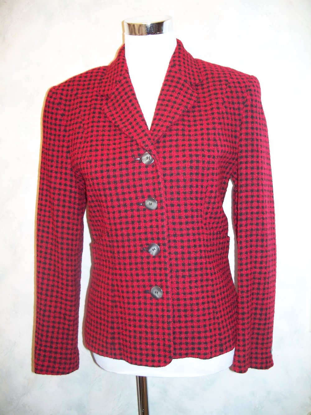 VINTAGE// Blazer aus Wollmischung von *Oktakvia* rot schwarz kariert Herbst