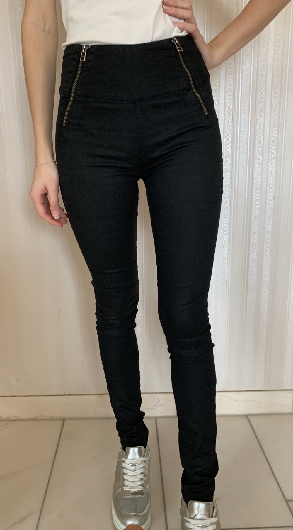 schwarze High-Waist-Jeans, Only, XS