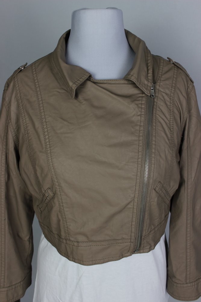 Beige kurze Kunstleder Jacke Gr. L