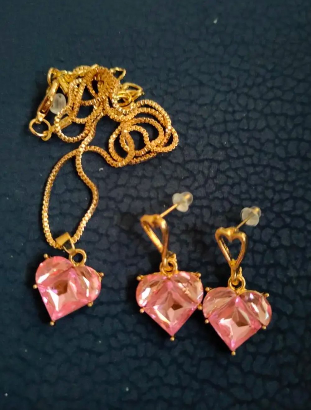 Glänzende rosa-golden Herz-Halskette+Ohrringe - Schmuckset *NEU