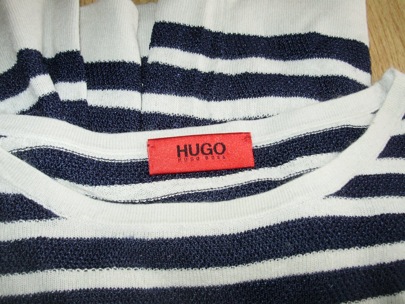 Hugo Boss Pullover Feinstrick Streifen beige - dunkelblau L